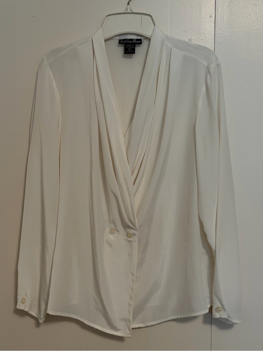 David Meister Cream Plunge Wrap Blouse